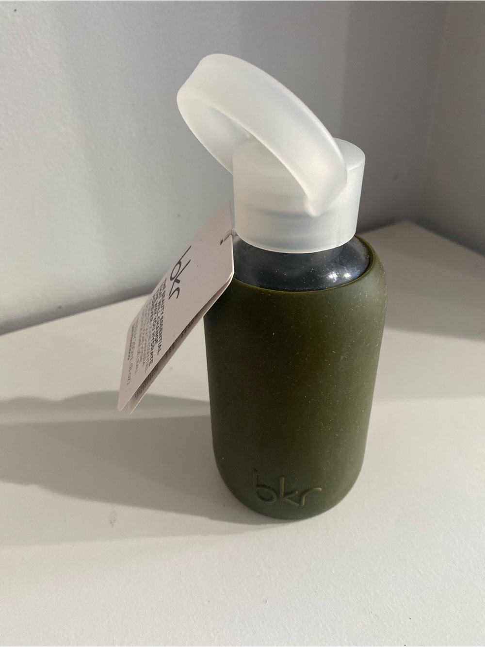 bkr 250ml (8oz) Olive Green Glass Bottle with Frosted White Handle